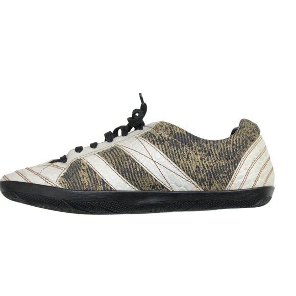 Christian Dior Taupe White Croc Distressed Canvas Lace-Up Low Profile Sneaker - Picture 3 of 11